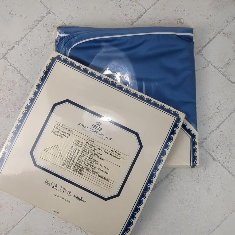 Vintage Royal Copenhagen Blue Fluted Satin Cotton Table Napkins Set of 6